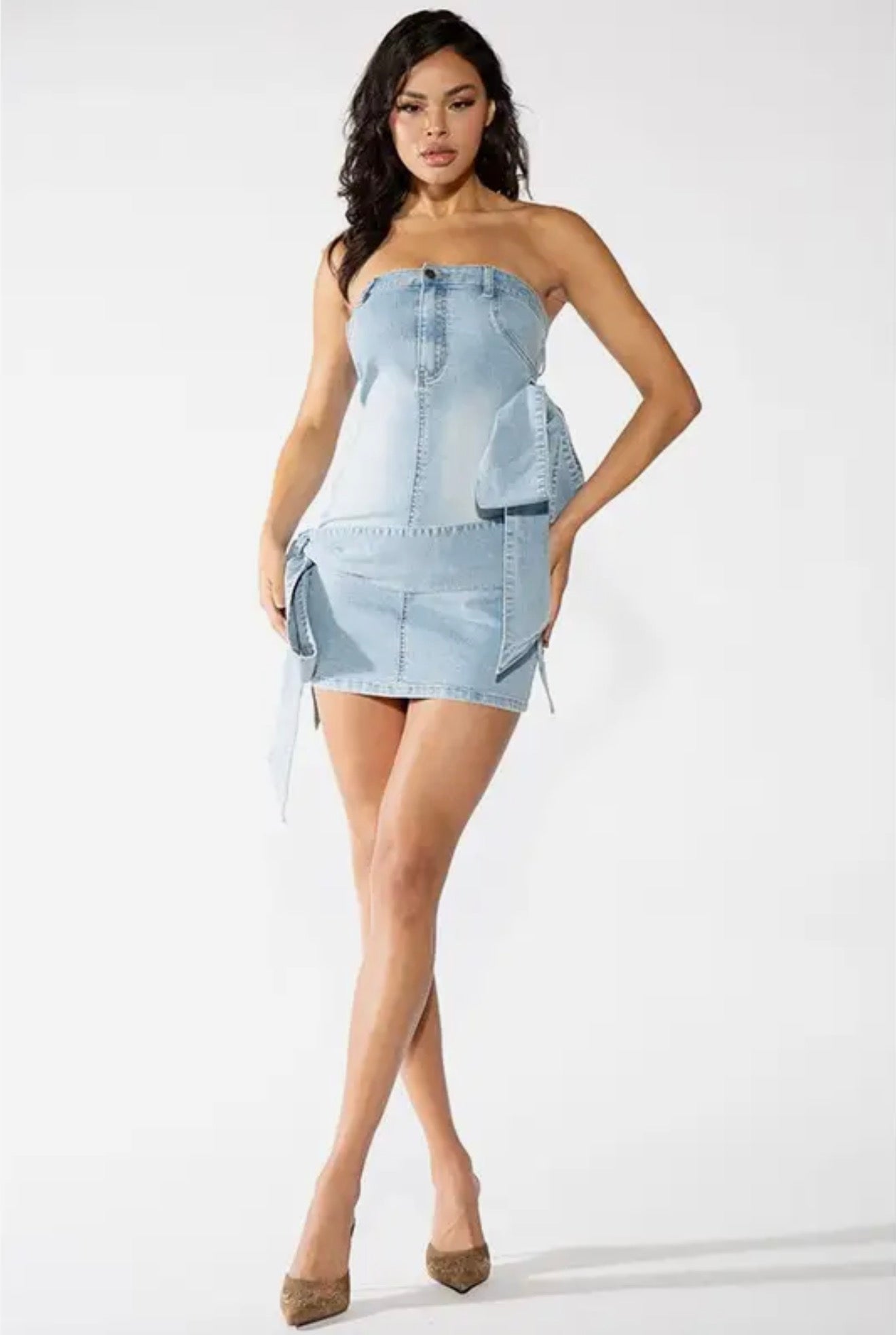 My Darlin'Dolly Denim Mini Dress with Bows