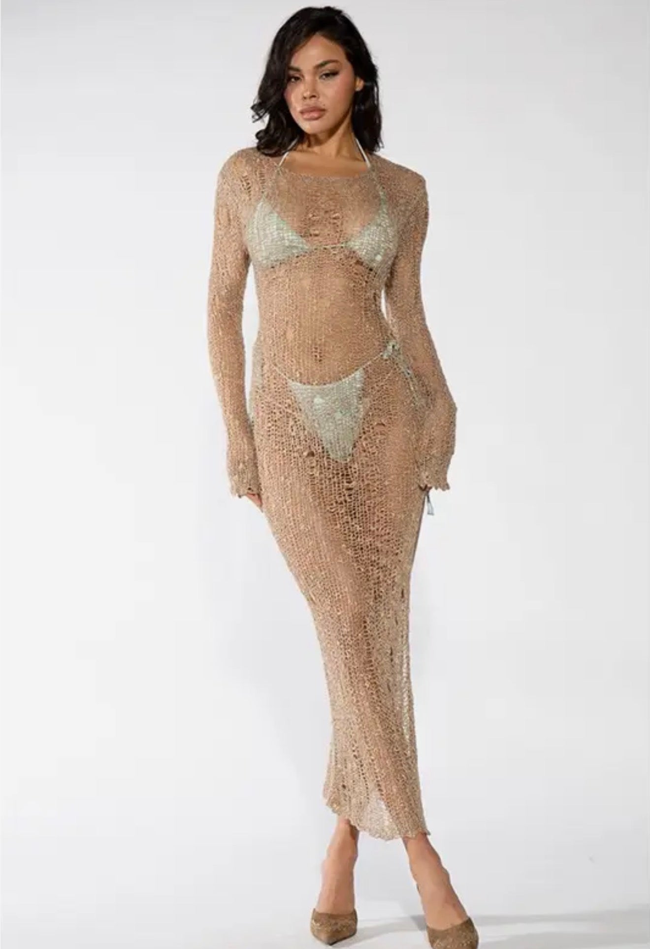 The Beauty In The Night See Through Textured Maxi Dress