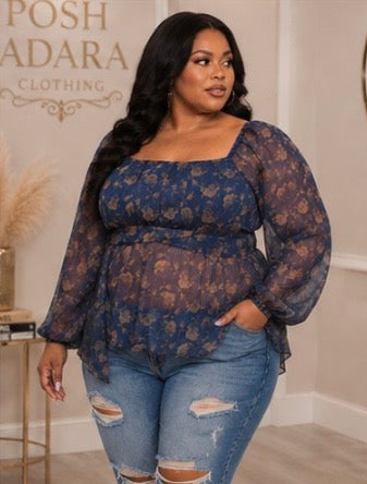 Pleasantly Perfect Sheer Flowing Peasant Plus Top