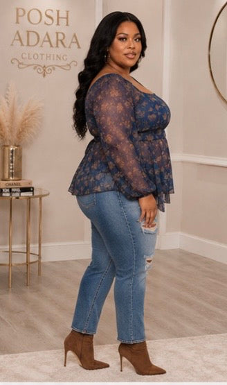 Pleasantly Perfect Sheer Flowing Peasant Plus Top