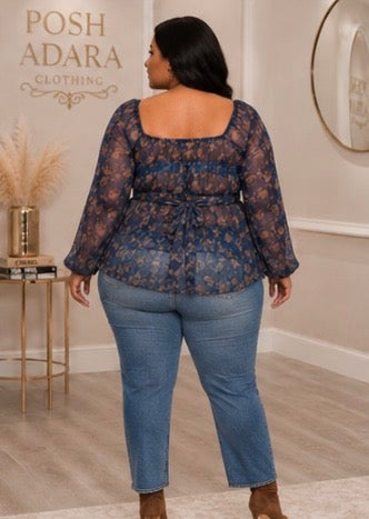Pleasantly Perfect Sheer Flowing Peasant Plus Top