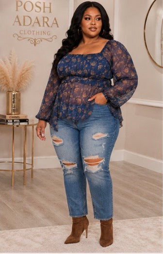 Pleasantly Perfect Sheer Flowing Peasant Plus Top