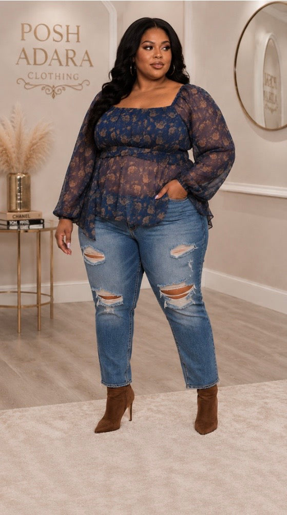 Pleasantly Perfect Sheer Flowing Peasant Plus Top