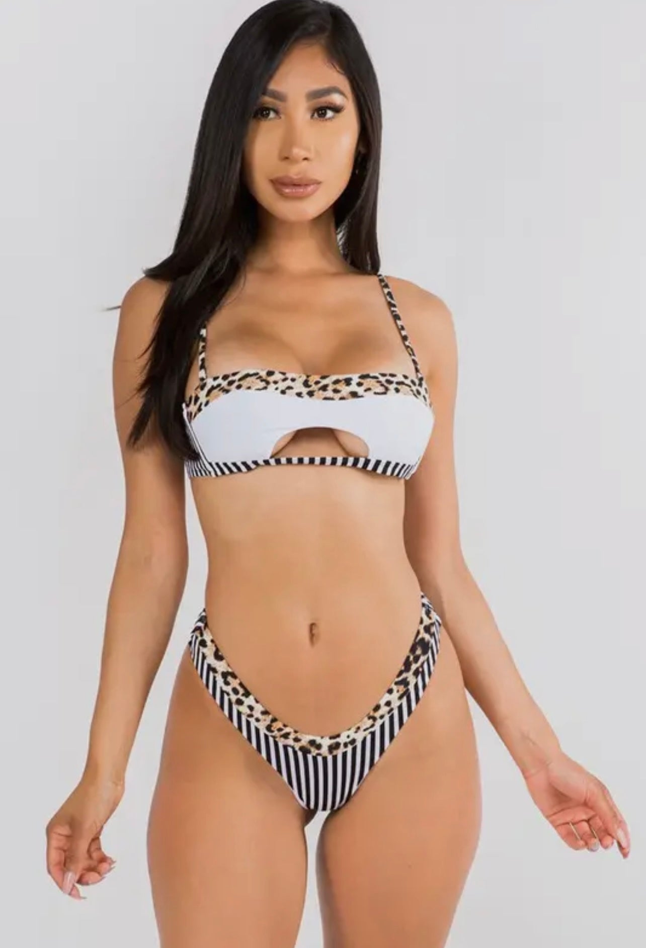 ANIMAL STRIPE MIX HIGH LEG BIKINI