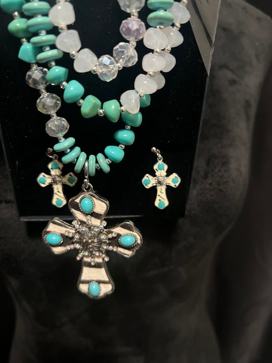 TURQUOISE & CROSS NECKLACE SET