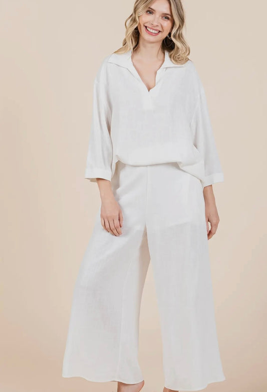 WHITE TWO-PIECE PALAZO PANTS SET-PLUS