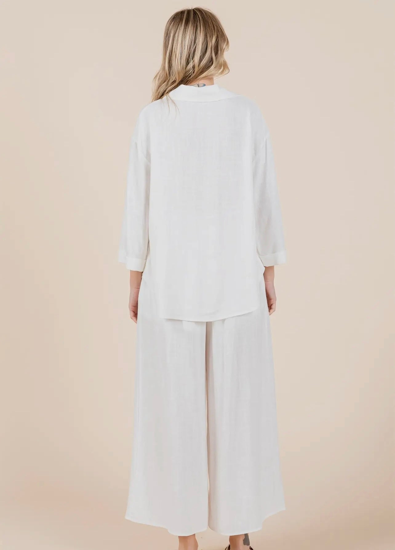 WHITE TWO-PIECE PALAZO PANTS SET-PLUS