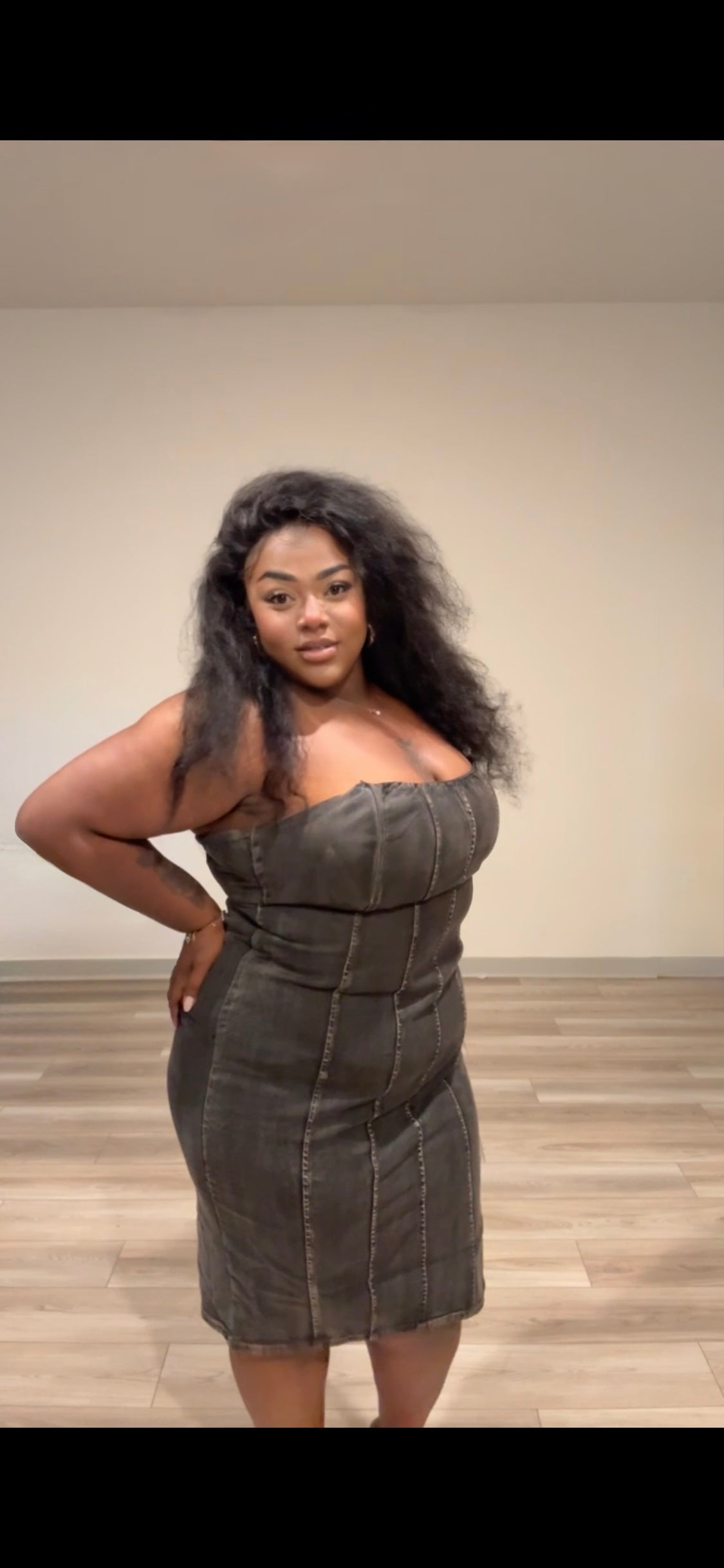 PLUS:  Bodacious Black Denim Strapless Dress