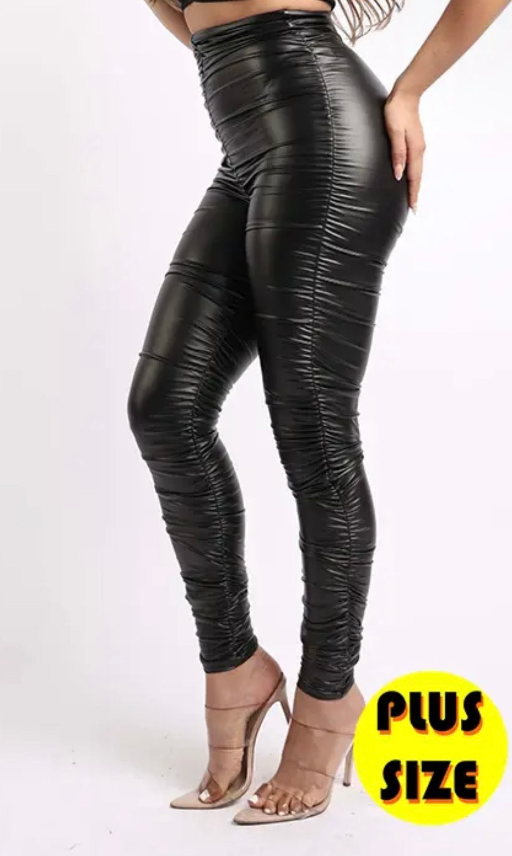 Rock -n- Roll Raunched Faux Leather Stretch Leggings (PLUS)