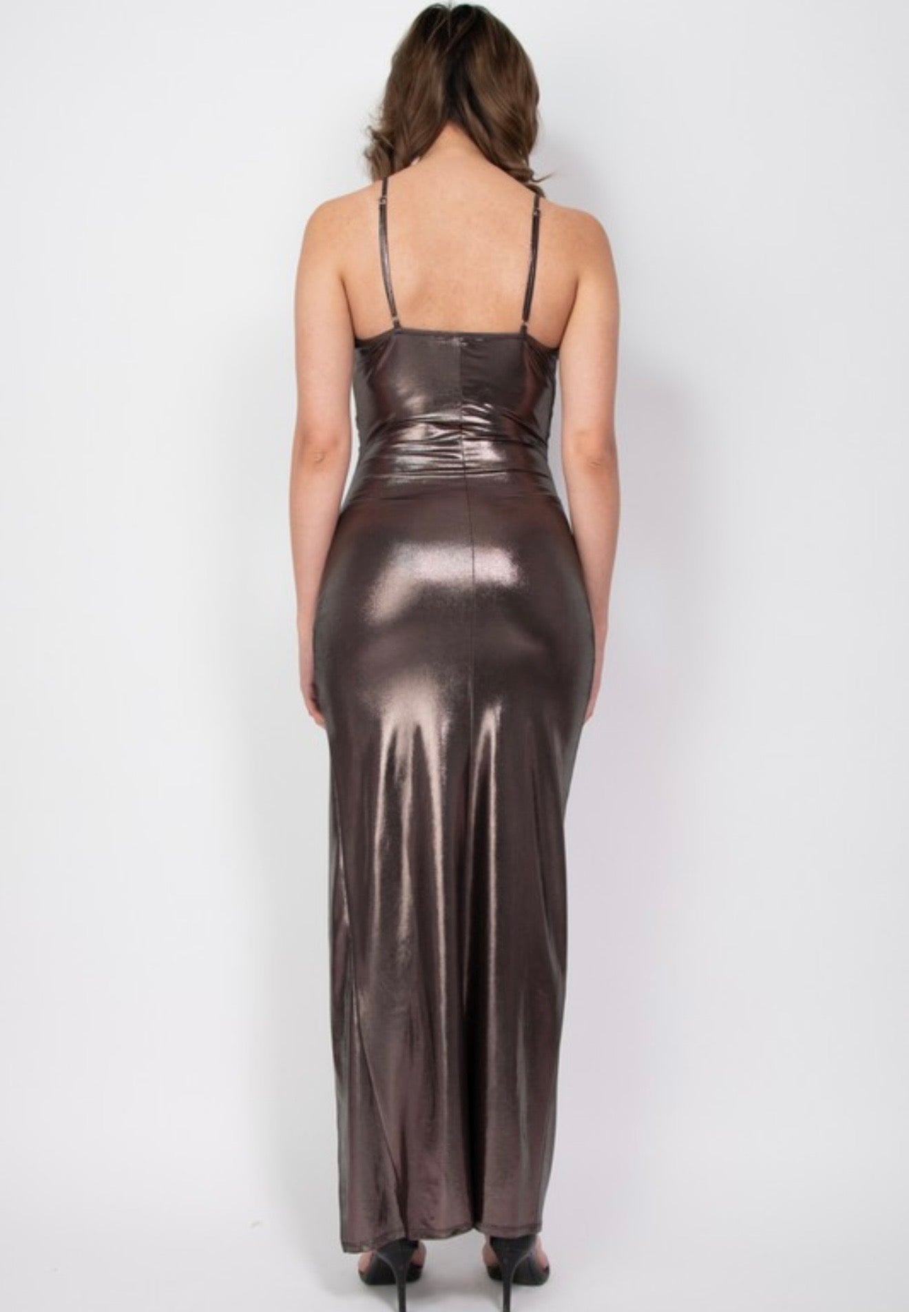 GUNMETAL SEXY SHOWGIRL SLINKY SLIP DRESS