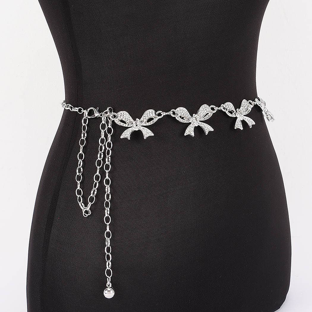 Sweetie Pie Rhinestone Bow Charm Chain Waist Belt