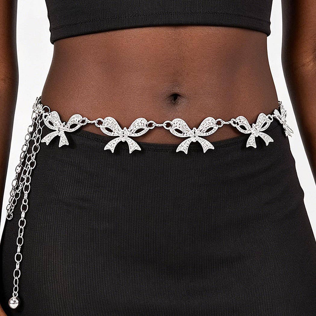 Sweetie Pie Rhinestone Bow Charm Chain Waist Belt