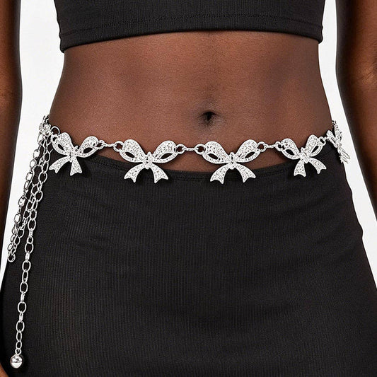 Sweetie Pie Rhinestone Bow Charm Chain Waist Belt