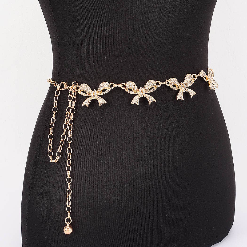 Sweetie Pie Rhinestone Bow Charm Chain Waist Belt