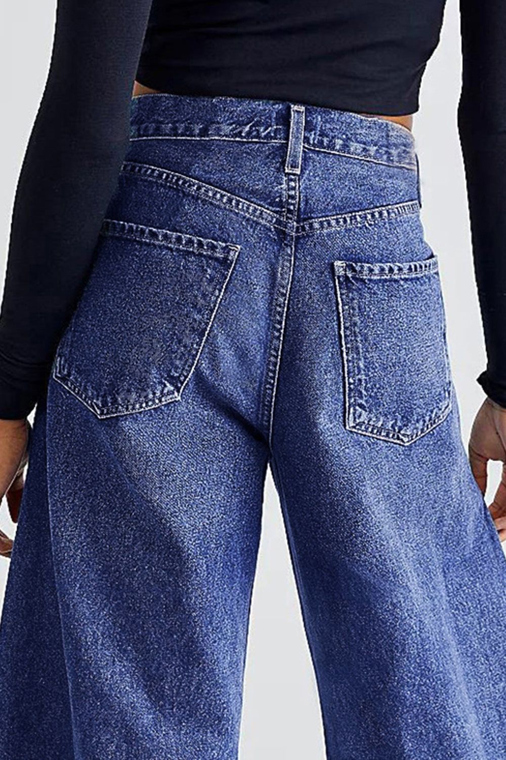 Raw Hem Wide Leg Jeans with Pockets