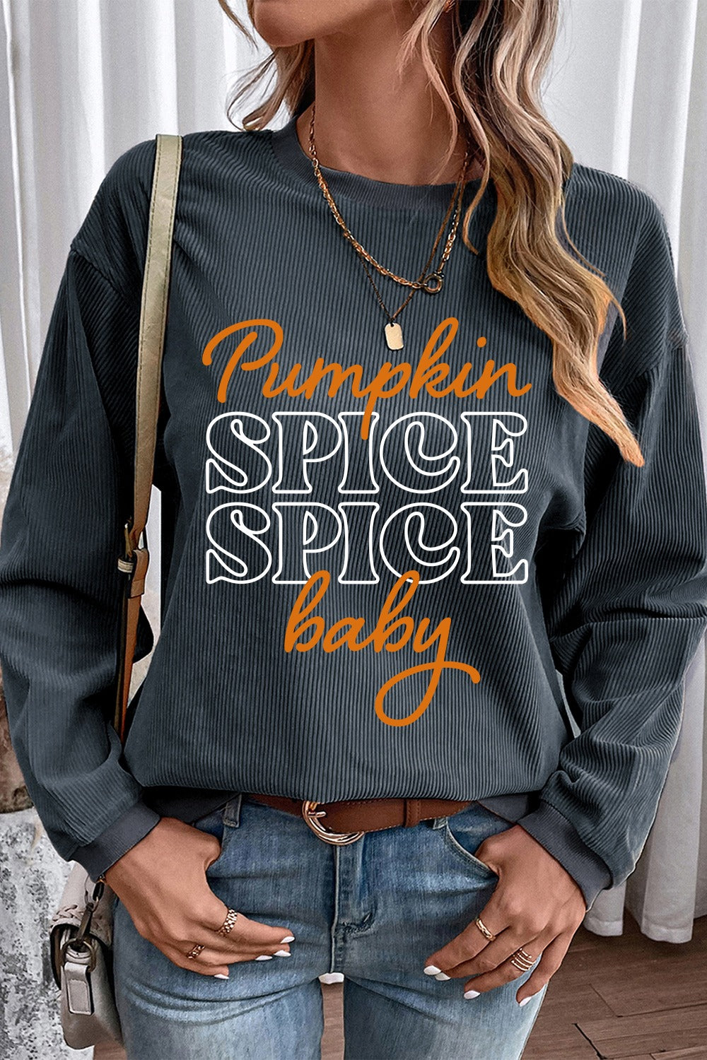 Letter Graphic Halloween Round Neck Long Sleeve Sweatshirt