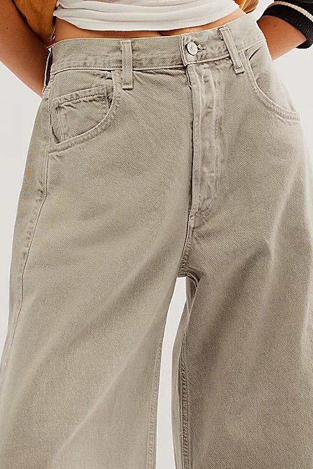 Raw Hem Wide Leg Jeans with Pockets