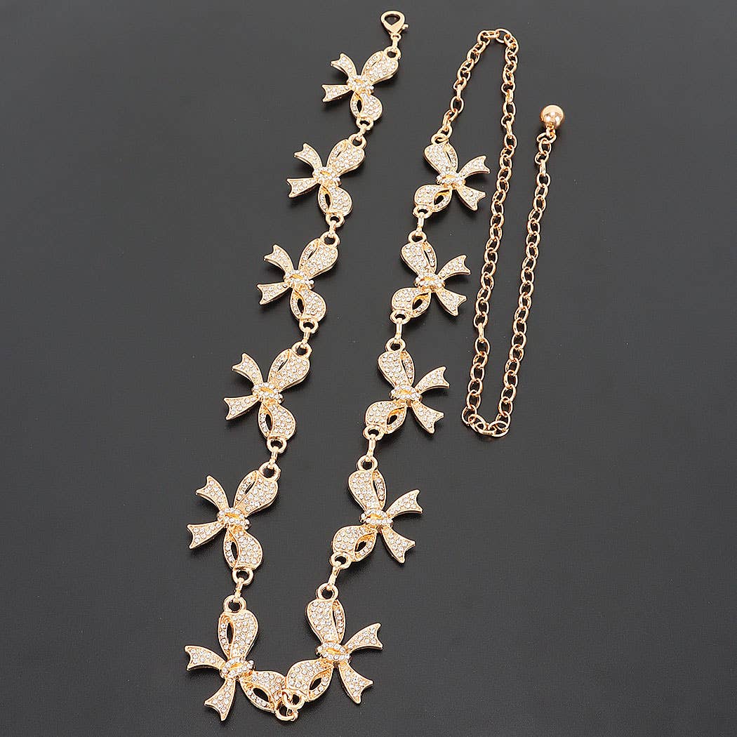Sweetie Pie Rhinestone Bow Charm Chain Waist Belt